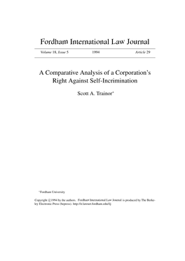 A Comparative Analysis of a Corporation's Right Against Self-Incrimination