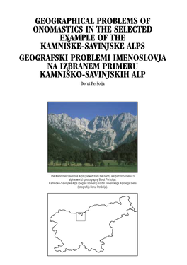 Geographical Problems of Onomastics in the Selected