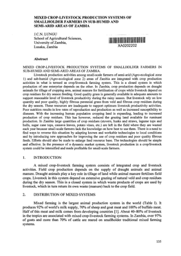 Mixed Crop-Livestock Production Systems of Smallholder Farmers in Sub-Humid and Semi-Arid Areas of Zambia J.Cn.Lungu