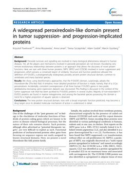 A Widespread Peroxiredoxin-Like Domain Present in Tumor Suppression