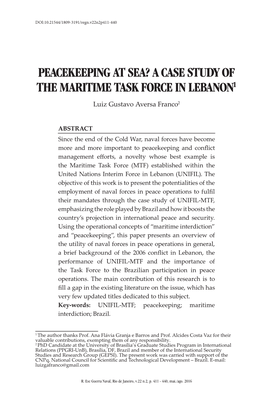 Peacekeeping at Sea? a Case Study of the Maritime Task Force in Lebanon1