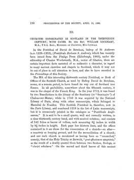 Churches Consecrated in Scotland in the Thirteenth Century; with Dates