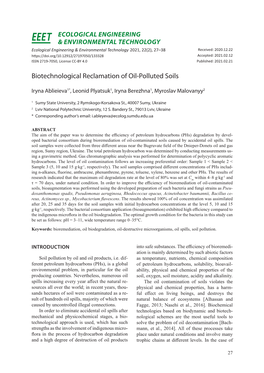 Biotechnological Reclamation of Oil-Polluted Soils