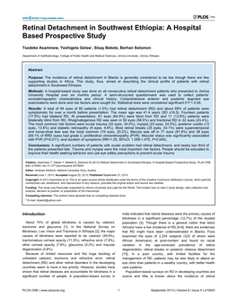 Retinal Detachment in Southwest Ethiopia: a Hospital Based Prospective Study