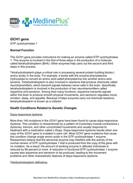 GCH1 Gene GTP Cyclohydrolase 1