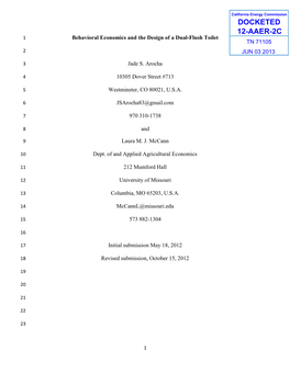 Behavioral Economics and the Design of a Dual-Flush Toilet TN 71105 2 JUN 03 2013