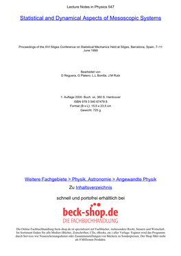 Statistical and Dynamical Aspects of Mesoscopic Systems