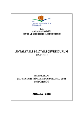 Antalya Ili 2017 Yili Çevre Durum Raporu