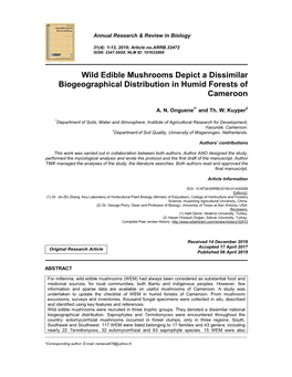 Wild Edible Mushrooms Depict a Dissimilar Biogeographical Distribution in Humid Forests of Cameroon