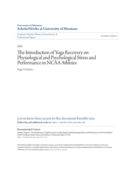 The Introduction of Yoga Recovery on Physiological and Psychological Stress and Performance in Ncaa Athletes