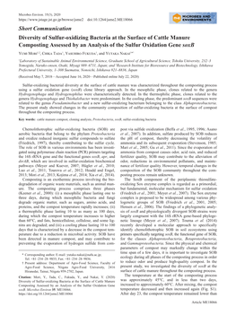 Diversity of Sulfur-Oxidizing Bacteria at the Surface of Cattle Manure