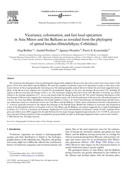 Vicariance, Colonisation, and Fast Local Speciation in Asia Minor and the Balkans As Revealed from the Phylogeny of Spined Loaches (Osteichthyes; Cobitidae)