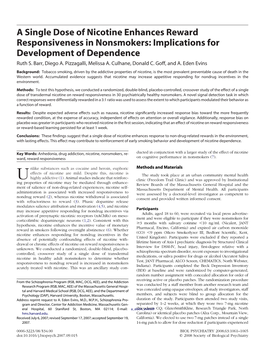 A Single Dose of Nicotine Enhances Reward Responsiveness in Nonsmokers: Implications for Development of Dependence Ruth S