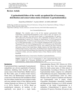 An Updated List of Taxonomy, Distribution and Conservation Status (Teleostei: Cyprinodontoidea)