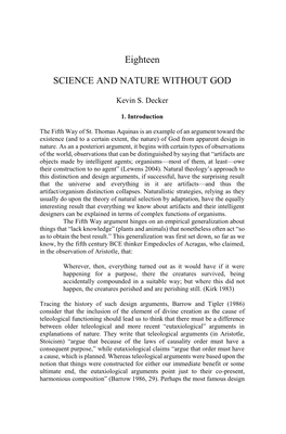 Eighteen SCIENCE and NATURE WITHOUT