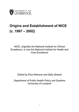 Origins and Establishment of NICE (C. 1997 – 2002)