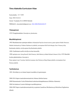 Timo Alakotila Curriculum Vitae