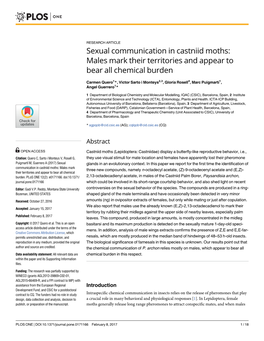 Sexual Communication in Castniid Moths: Males Mark Their Territories and Appear to Bear All Chemical Burden