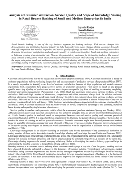 Analysis of Customer Satisfaction, Service Quality and Scope of Knowledge Sharing in Retail Branch Banking of Small and Medium Enterprises in India