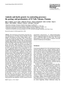 Andesite and Dacite Genesis Via Contrasting Processes: the Geology and Geochemistry of El Valle Volcano, Panama Marc J