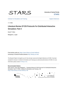 Literature Review of OSI Protocols for Distributed Interactive Simulation: Part 2