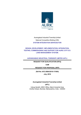 Aurangabad Industrial Township Limited National Competitive Bidding (ICB) SYSTEM INTEGRATION SERVICES for DESIGN, DEVELOPMENT