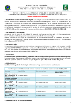 Ministério Da Educação Universidade Federal Da Grande Dourados Pró‐ Reitoria De Ensino De Graduação