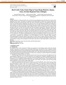 Beef Cattle Value Chain Map in Nono Benja Distirict, Jimma Zone, Oromia Regional State, Ethiopia