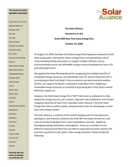 The Solar Alliance Comments on the Draft 2009 New York State Energy