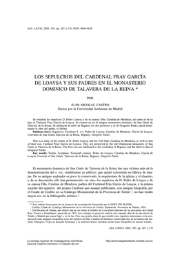 Los Sepulcros Del Cardenal Fray García De Loaysa Y Sus Padres En