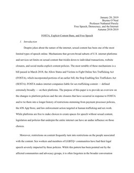 January 20, 2019 Brynne O'neal Professor Nathaniel Persily Free