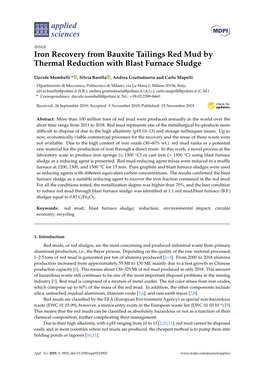 Iron Recovery from Bauxite Tailings Red Mud by Thermal Reduction with Blast Furnace Sludge