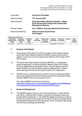 Committee: Executive Committee Date of Meeting: 13Th January 2021 Report Subject: South East Wales Resilient Uplands – Wales