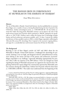 The Iranian Iron Iii Chronology at Muweilah in the Emirate of Sharjah*