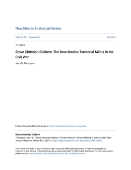 Brave Christian Soldiers: the New Mexico Territorial Militia in the Civil War