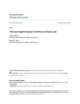 The Case Against Equity in American Contract Law