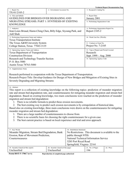 Guidelines for Bridges Over Degrading and Migrating Streams, Part 1: Synthesis of Existing Knowledge