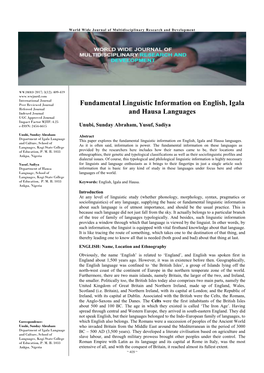 Fundamental Linguistic Information on English, Igala and Hausa Languages