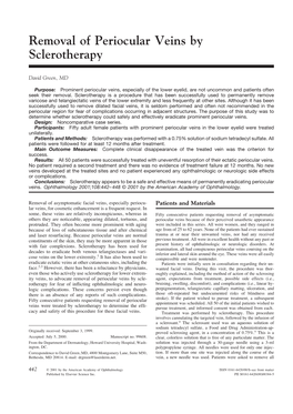 Removal of Periocular Veins by Sclerotherapy