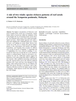 Species Richness Patterns of Reef Corals Around the Semporna Peninsula, Malaysia