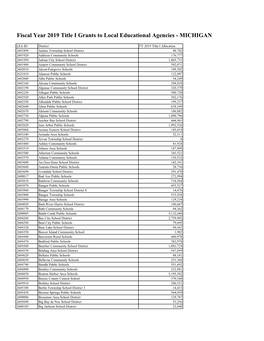 Fiscal Year 2019 Title I Grants to Local Educational Agencies