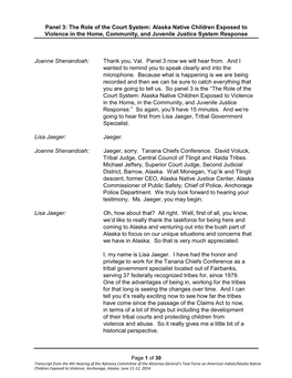 Panel 3: the Role of the Court System: Alaska Native Children Exposed to Violence in the Home, Community, and Juvenile Justice System Response