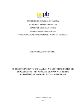 O Beneficiamento Do Caulim No Distrito Barra De Juazeirinho - Pb: Análise De Uma Atividade Econômica Com Reflexos Ambientais