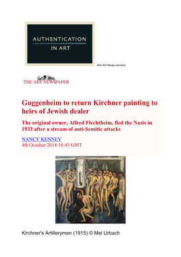 Guggenheim to Return Kirchner Painting to Heirs of Jewish Dealer