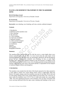 Waves and Sediment Transport in the Nearshore Zone - R.G.D