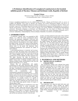 A Preliminary Identification of Cyanophyta/Cyanobacteria in the Brackish Milkfish Ponds of Marakei, Nikunau and Kiritimati Atolls, Republic of Kiribati