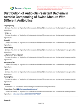 Distribution of Antibiotic-Resistant Bacteria in Aerobic Composting of Swine Manure with Different Antibiotics