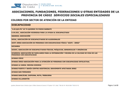 Asociaciones, Fundaciones, Federaciones U Otras Entidades De La Provincia De Cádiz Servicios Sociales Especializados