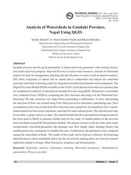 Analysis of Watersheds in Gandaki Province, Nepal Using QGIS