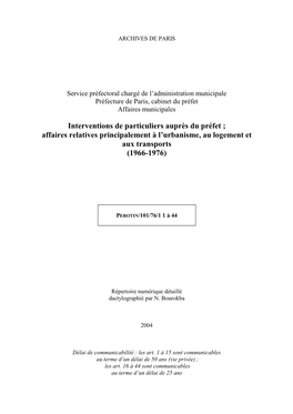 Affaires Relatives Principalement À L’Urbanisme, Au Logement Et Aux Transports (1966-1976)
